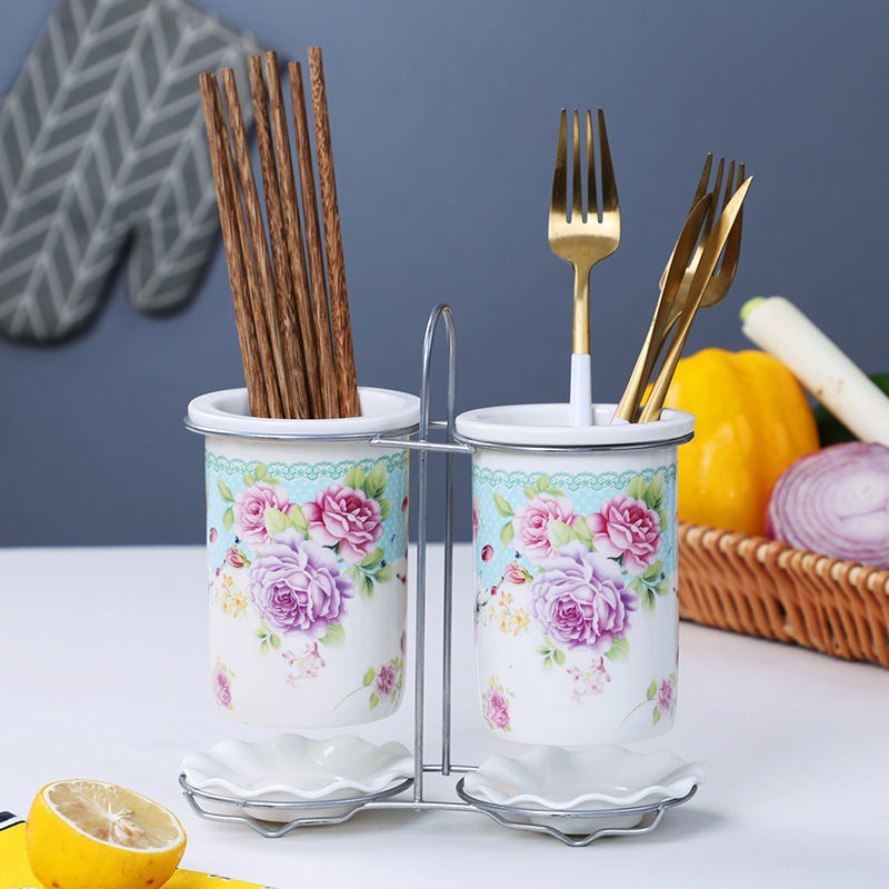 Ceramic chopstick barrel rack drain kitchen spoon tableware storage box