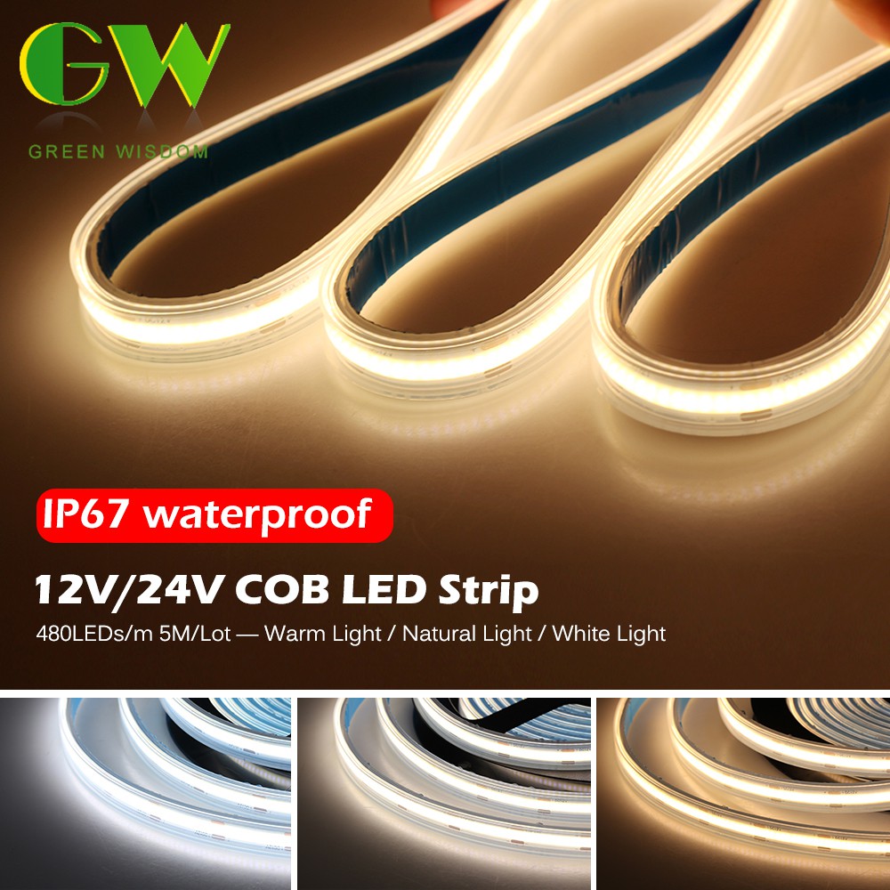 COB LED Strip Light IP67 Waterproof 480 LEDs High Density Flexible COB
