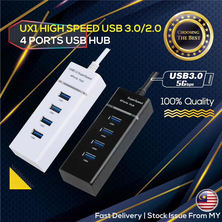 [Ready Stock] 4 PORTS USB HUB HIGH SPEED USB 3.0/2.0 USB HUB, SUPER