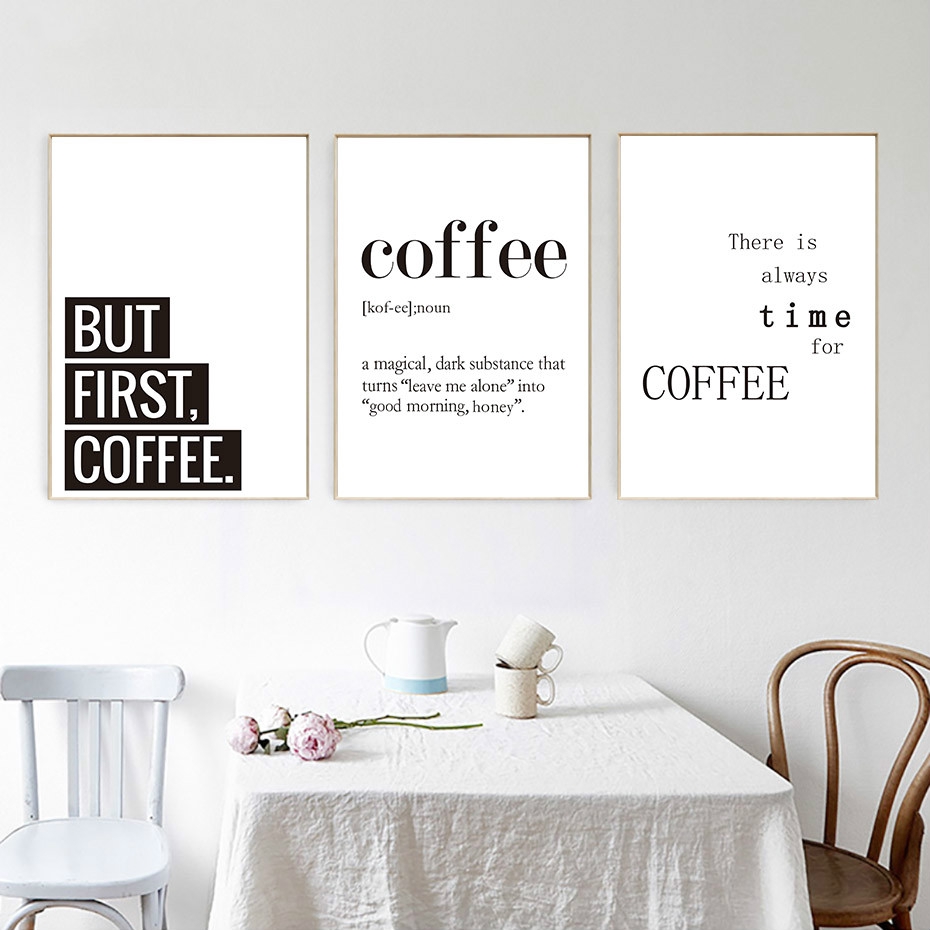 Black And White Coffee Quotes Posters Print Nordic Kitchen Room