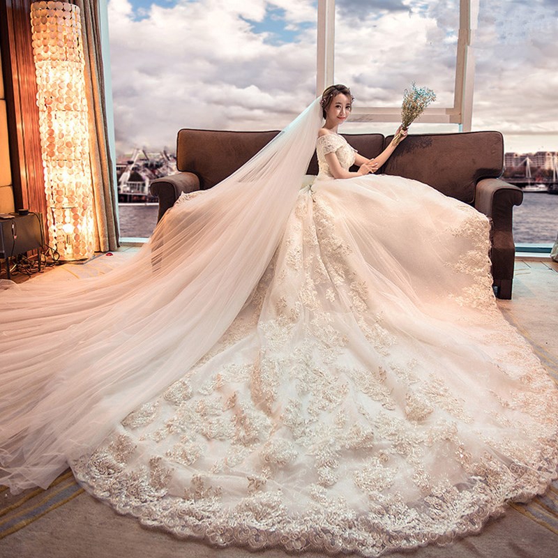 2019 Women Luxury Lace Maxi Dress Bride Elegant Wedding Dress