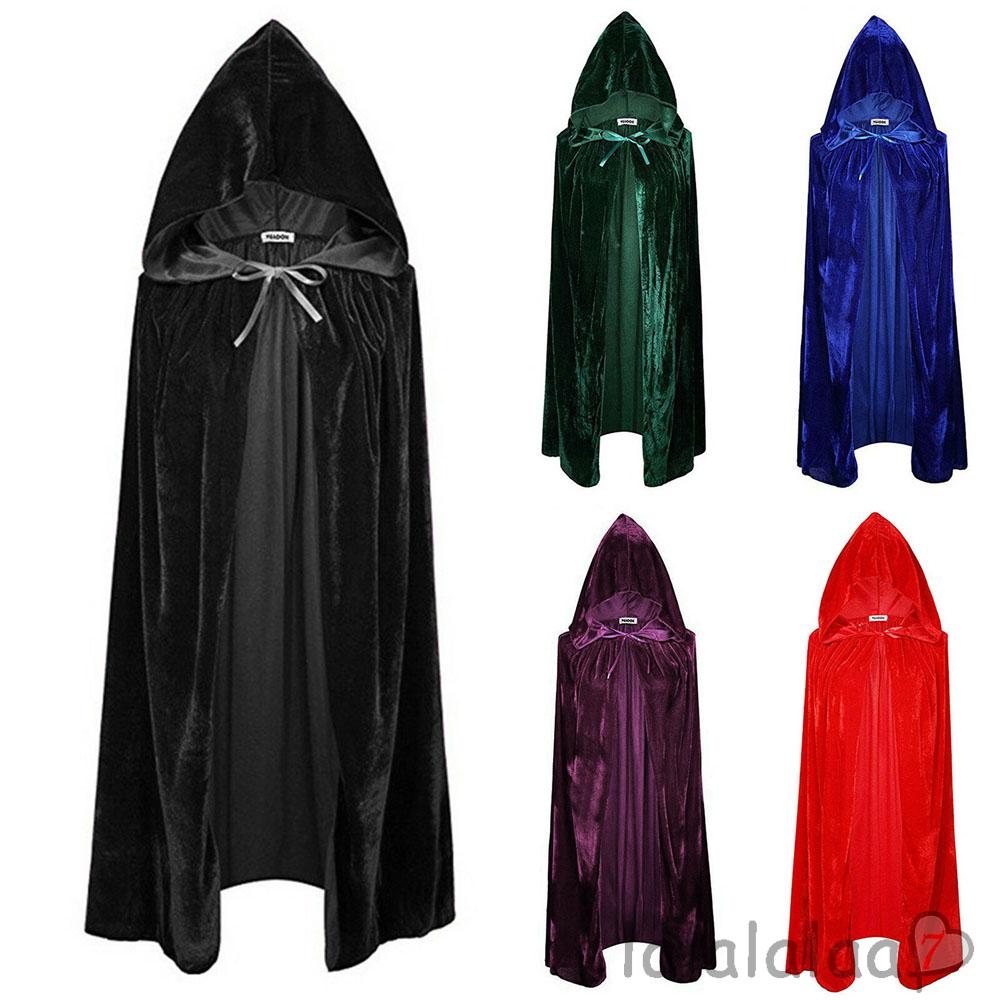 ❆☉❆Adult Halloween Velvet Cloak Cape Hooded Medieval Costume Witch Wicca Vampire Halloween Costume Dress Coats 5 Colors