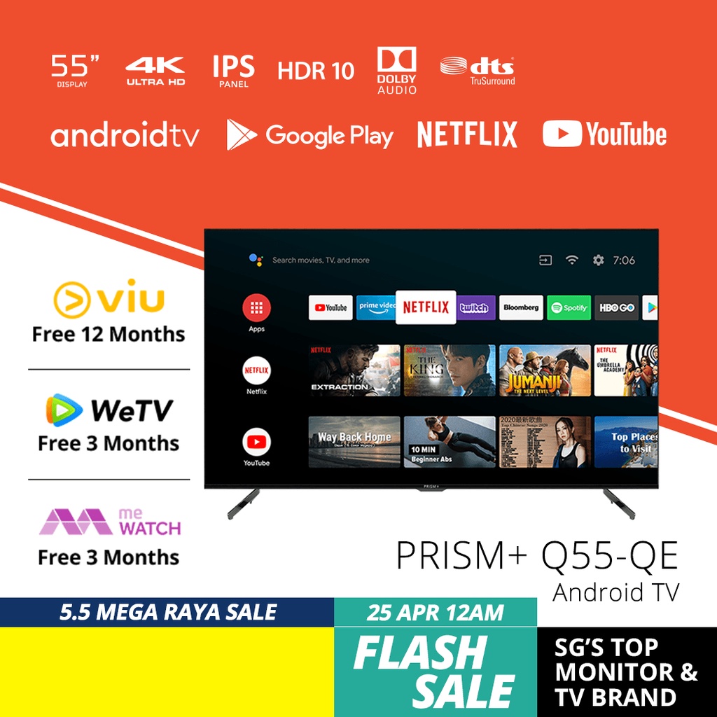 PRISM+ Q55-QE Quantum Edition 4K Android10.0 TV 55 inch Quantum Colors