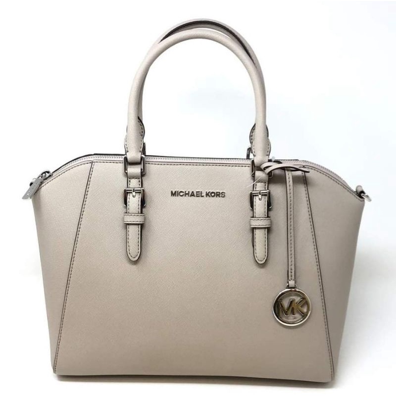 ?ORIGINAL Michael Kors Cement Ciara Large Top Zip Saffiano Leather Sholder  Satchel Bag | Shopee Malaysia