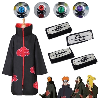 Children/adults Anime Naruto Akatsuki Uchiha Itachi Deidara Pain Obito Costume Set Cosplay Cloak Cape Headband Ring for Halloween