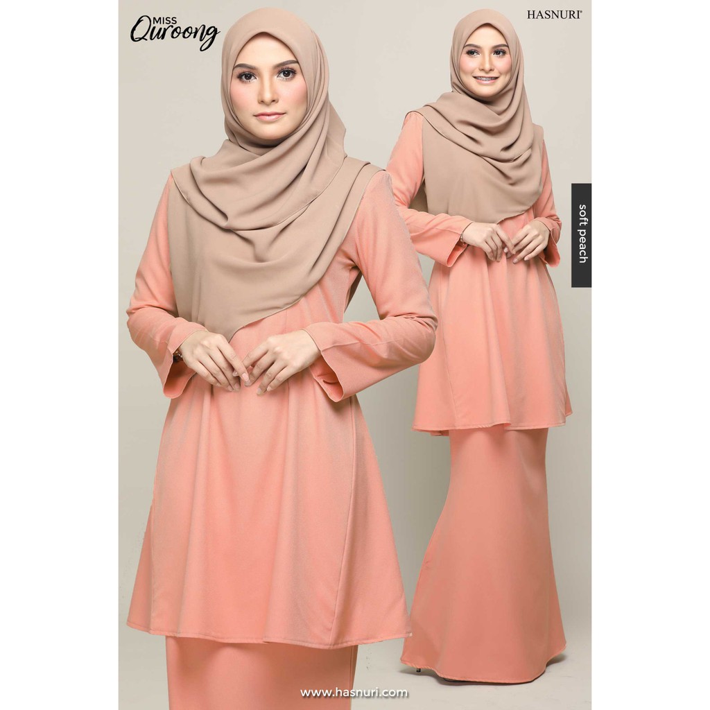  HASNURI  Baju  Kurung  Miss Quroong Soft Peach Shopee 