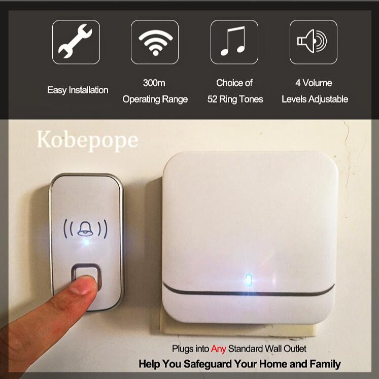 Waterproof Wireless Doorbell 300M Radius Security Alarm Smart Door Bell LED Light Receiving Prompt Doorbell