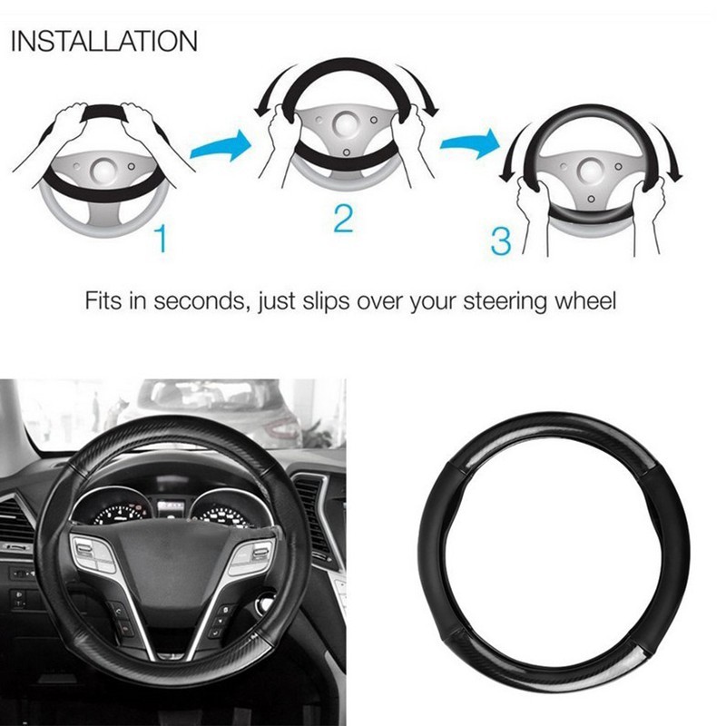 Carbon Fiber Leather Steering car Wheel Stereng kereta Cover kereta ...