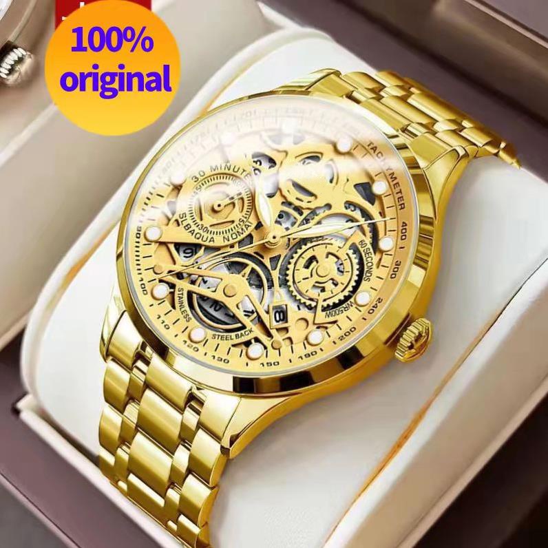 [Gift][With Box] Men's Waterproof Luminous Hollow non-mechanical Luxury Stainless Steel Watch Original Watches
