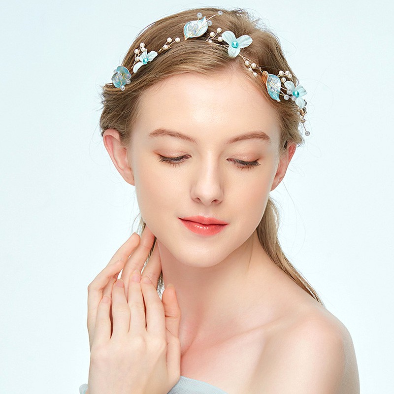 Blue Flower Bridal Headband Prom Tiara Wedding Hair Accessories