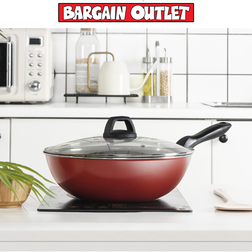 COOKER KING 32cm WOK Nonstick Stir Fry Pan Cookware With Lid Suitable