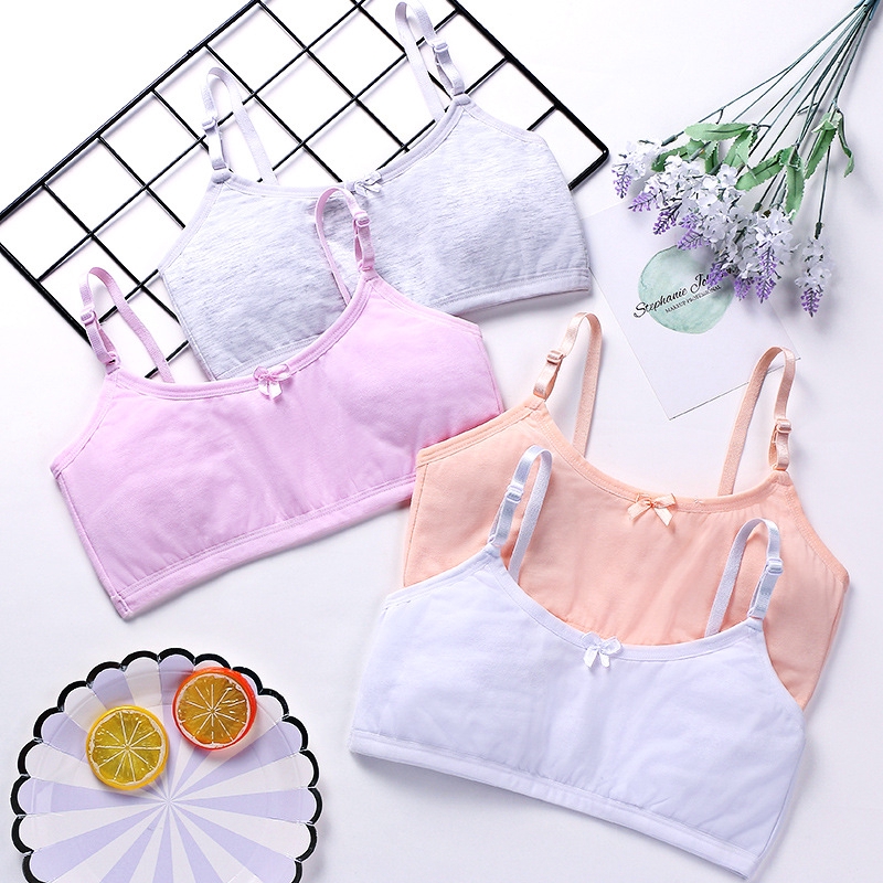 5Colors Teenage Girl Bra Simple Solid Cotton Bow Cute Developmental ...