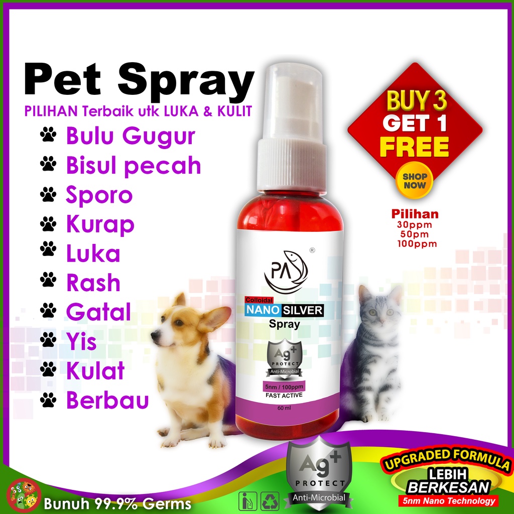 Pa Colloidal Nano Silver Pet Spray nano perak yang berkesan untuk Luka