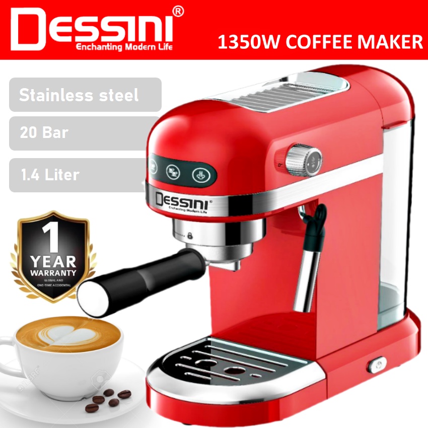 DESSINI ITALY 20 Bar 1.4L Espresso Coffee Maker Brew Froth Cappuccino Latte Machine Milk Frothing Bubble Steamer