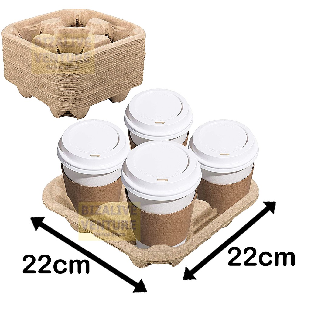 50Pcs 4 Cup Paper Moulded Pulp Cup Tray Paper Cup Holder Disposable