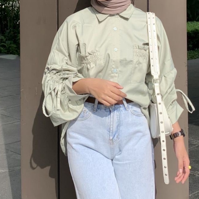 Versatile Multi KEMEJA Rx FASHION SEORINA SHIRT XXL<Unk> TOP POPLIN POCKET CROP<Unk>/SHAVA BLOUSE NN Must Essential - Image 3