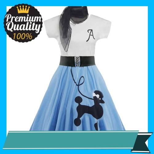 High Waist Dress Set Dog Animal Print Color Blocking Big Hem Belt Sheer  Scarf (Light Blue) | Shopee Malaysia