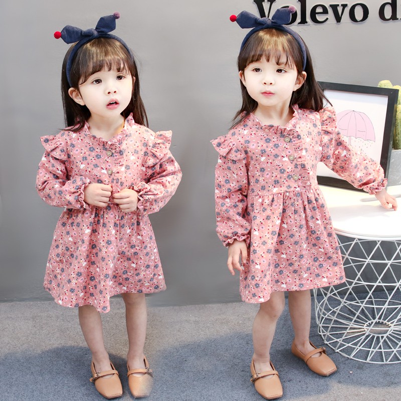 Baby Girls Dress Casual Long Sleeve Floral Flower Print Skirt Cotton Princess Dresses Outfits Clothes 1-5 Years Old Houystory