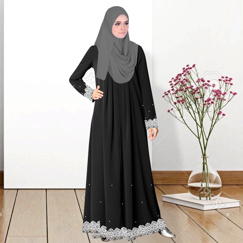 jubah pleated lace