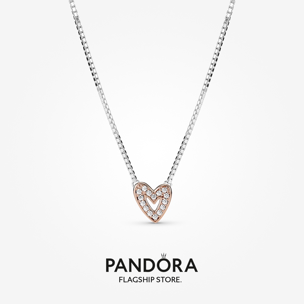 Pandora 14k Rose GoldPlated Sparkling Freehand Heart Necklace (45 cm