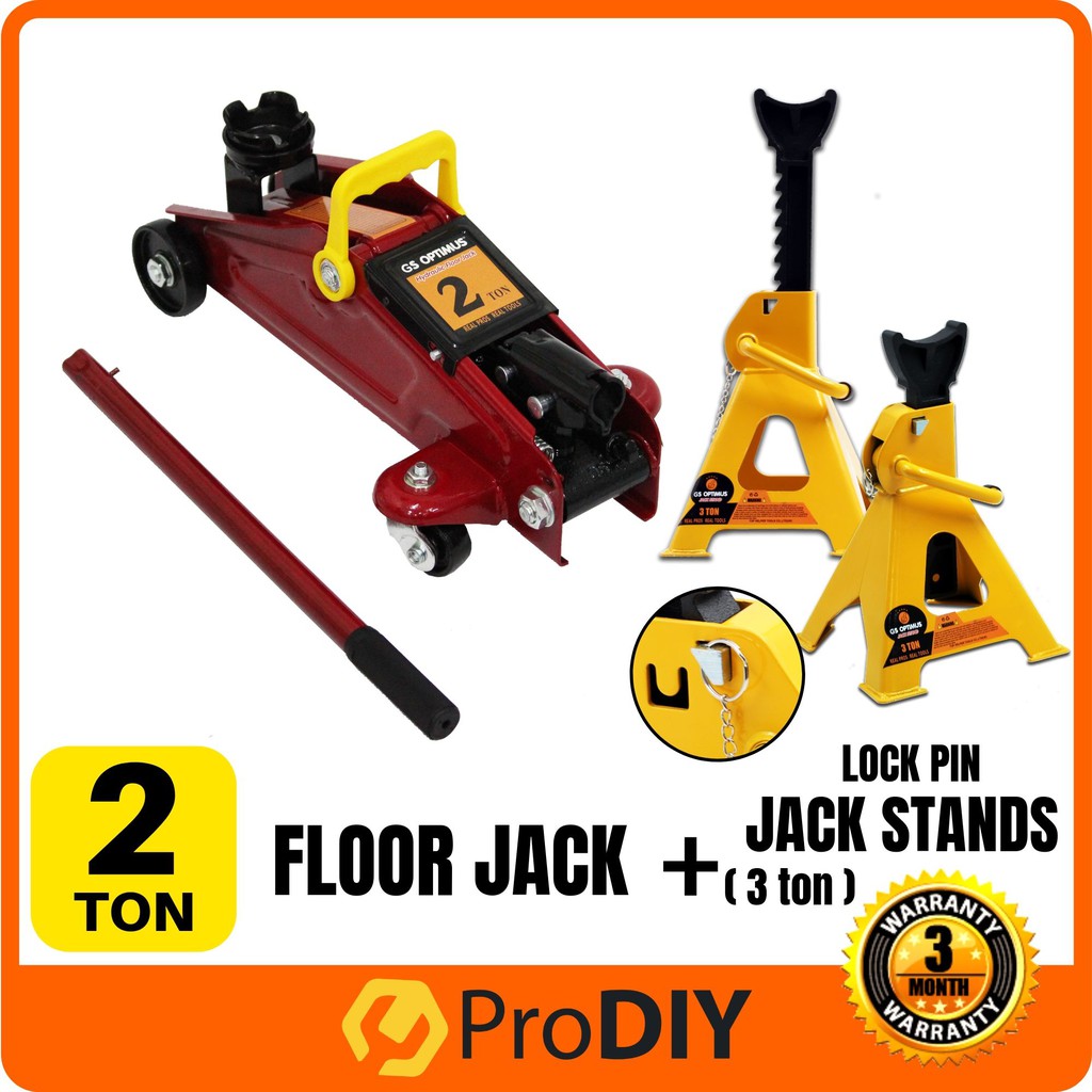 Combo 2 Ton Hydraulic Floor Jack 3 Ton Heavy Duty Jack Stand 1pair 2pcs