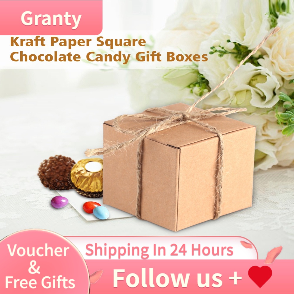 【Ready】50PCS Brown Kraft Paper Square Wedding Favor Candy Chocolate Gift Party Supply Boxes