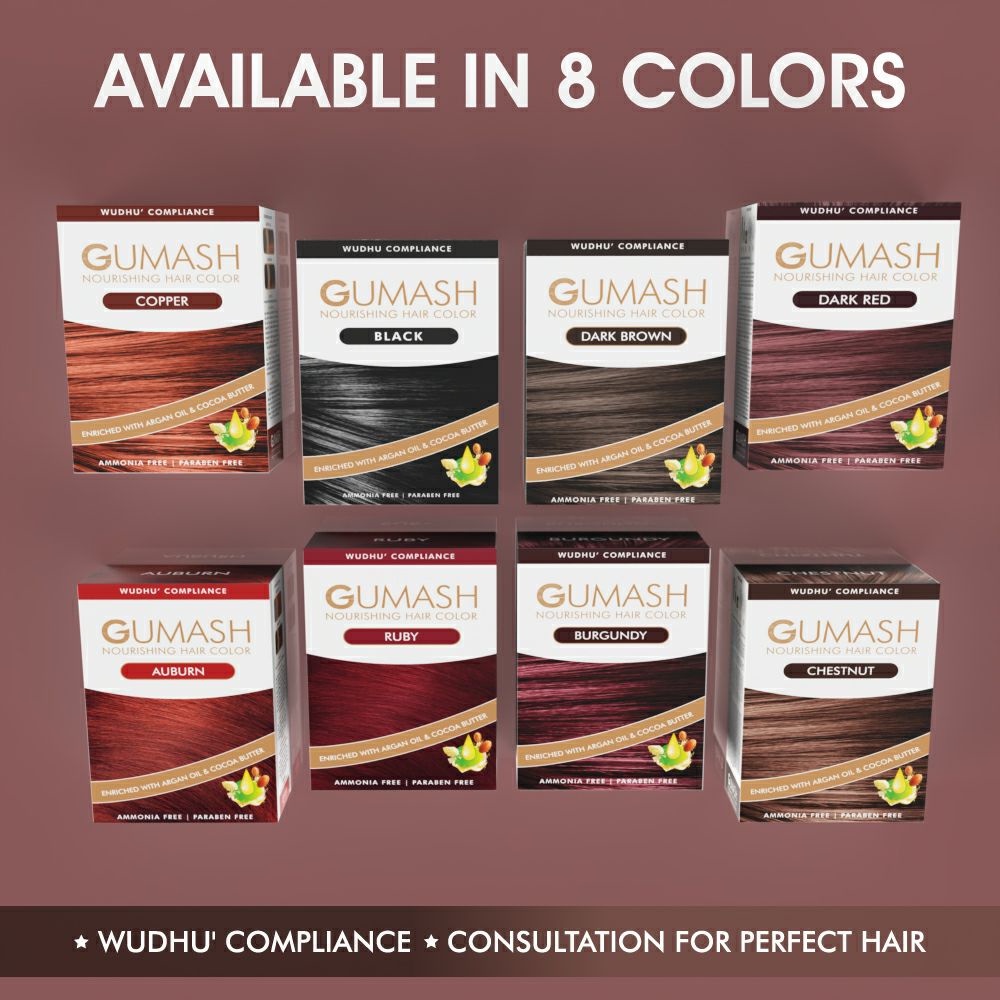 Gumash Hair Colour Mesra Wuduk Pewarna Rambut Halal Telap Air Sah Solat