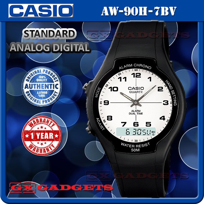 CASIO AW-90H-7BV STANDARD ANALOG DIGITAL WATCH DUAL TIME CALENDAR ALARM ...