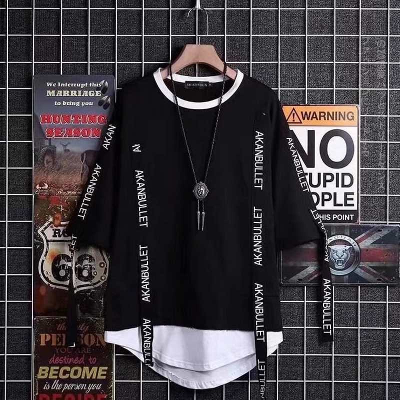 Short Sleeve Tshirt For Men Hip Hop Style Streetwear Summer Fashion Loose Tops Male Crewneck Graphic Tees Young Oversized Shirt Colour Black White Baju T shirt Lelaki Lengan Pendek 短袖T恤男街頭嘻哈風格服裝