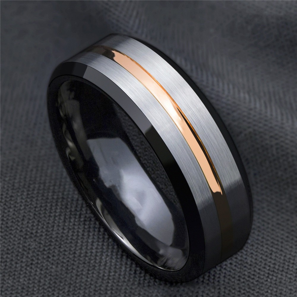 Fesyen cincin titanium fesyen mudah perak emas hitam jalur ...