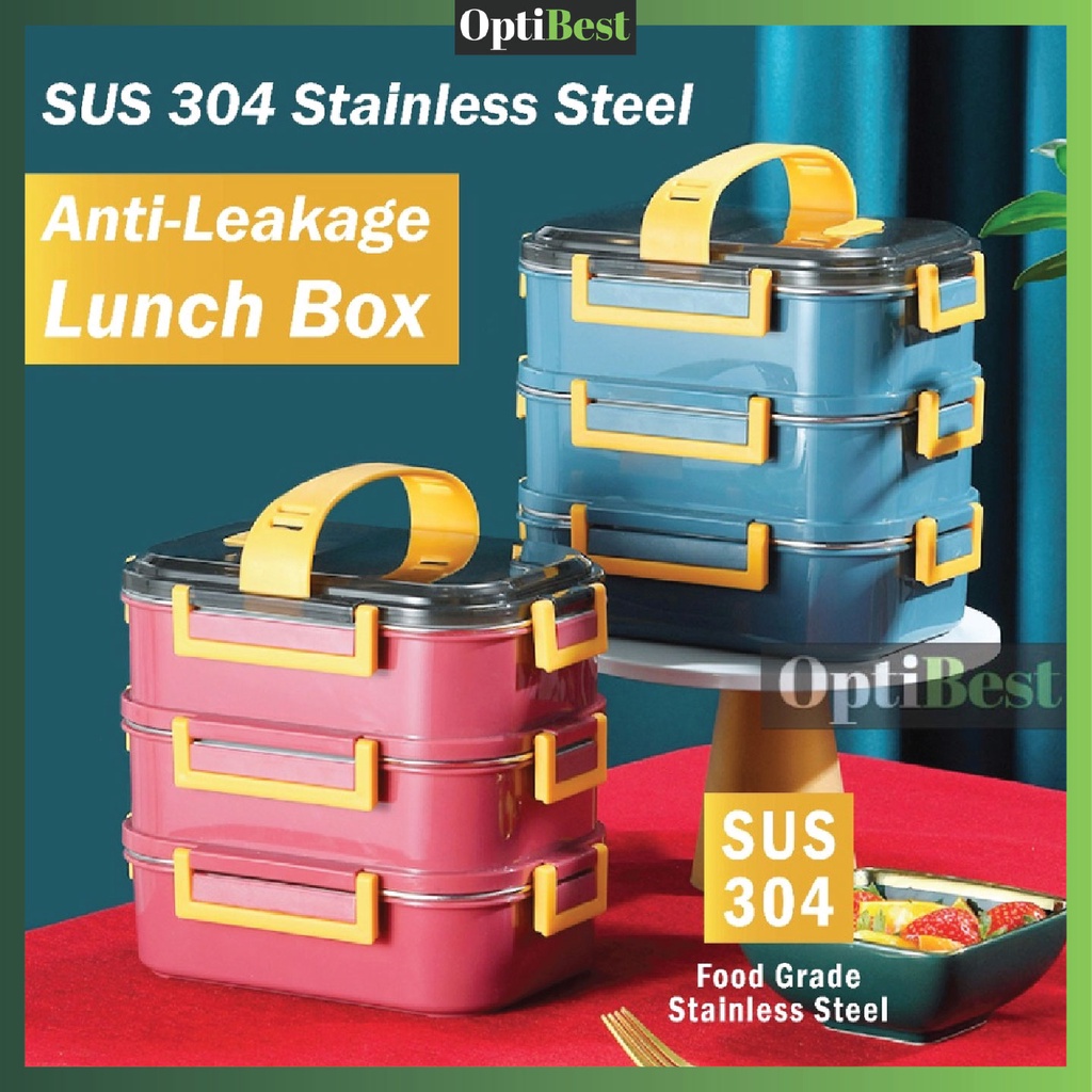 OPTIBEST Lunch Box 304 Stainless Steel Bento 3 Tier Lunch Box Thermos