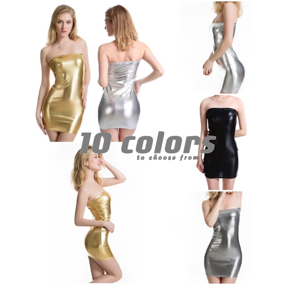 Bandage Dress Mini Tight-Metallic Bright Neon-PU-Hot Figure-Glam Rock-Erotic Sexy Forplay Costume-Slender Body Shape