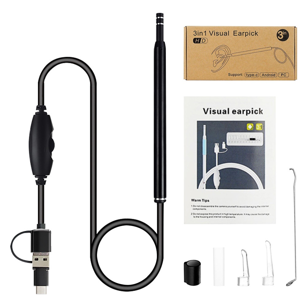 shopee: Visual Ear Picker Earwax Removal Tool Cleaning Kit Ear Wax Remover  Ear Cleaning Endoscope Scope Earpick Cleaner Health Care (0:1:Color:1 Set with box;:::)