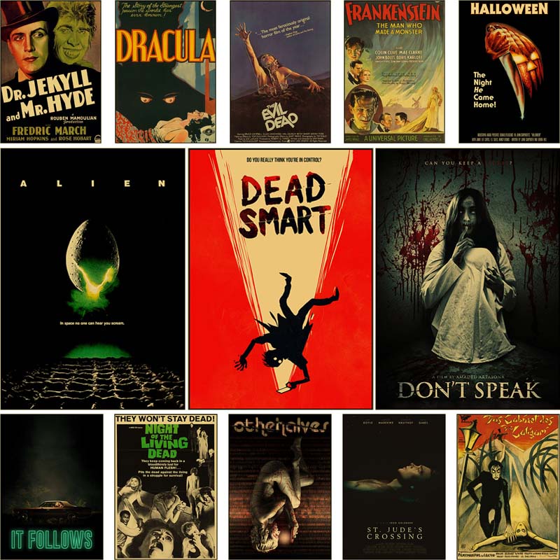 Classic Horror Movie Retro Posters Kraft Paper Film Poster HD Print Painting Pictures For Home Room Bar Decor Wall Stickers