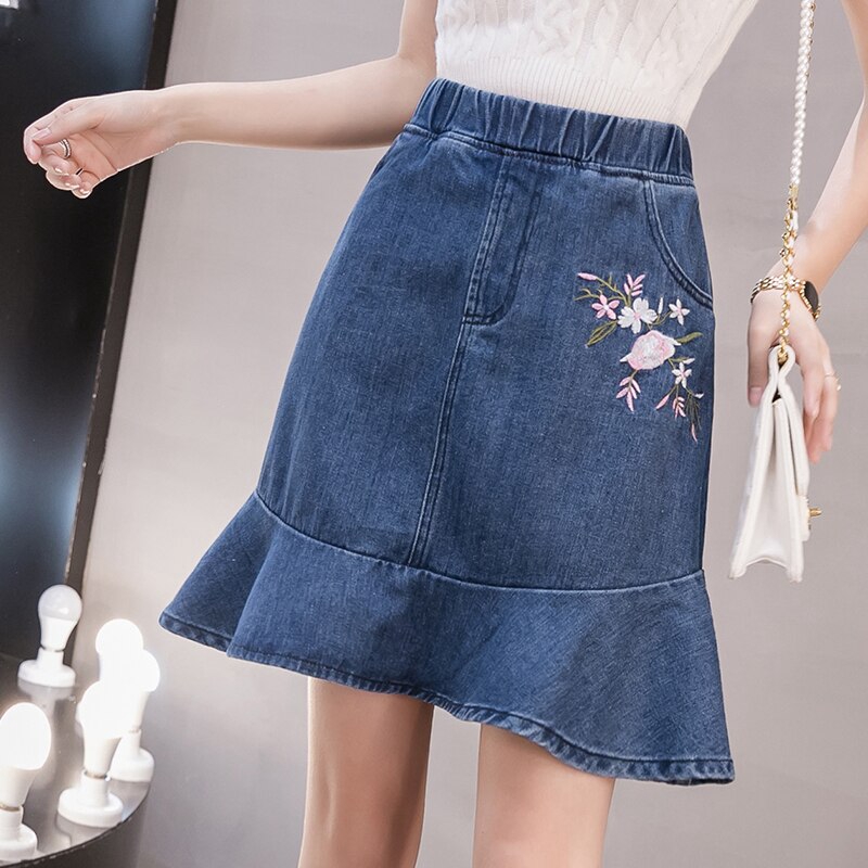 plus size blue jeans skirt