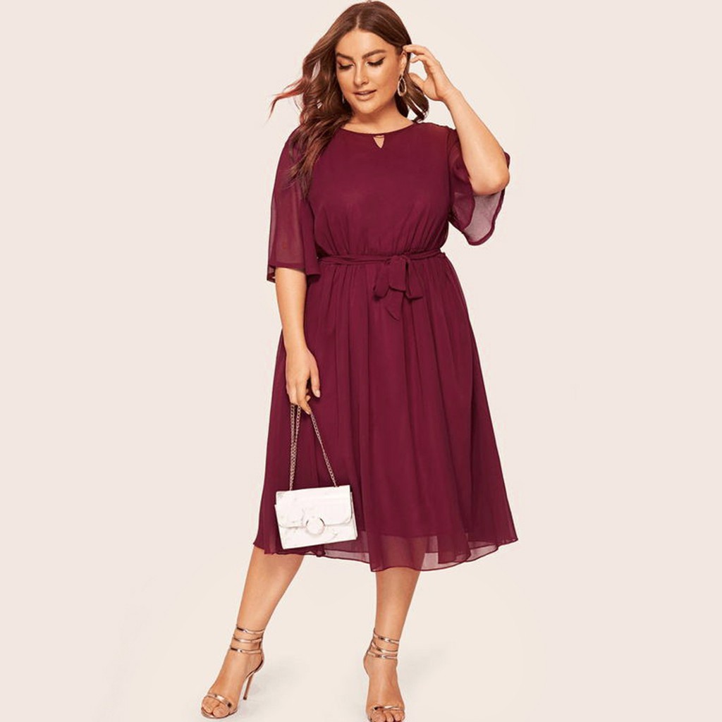 Women's Plus Size Casual O Neck Half Sleeve Knee Length Dress Party Dress |  Shopee Malaysia