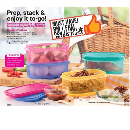 Tupperware Stack to Go (1) 640ml Pink/Blue/Yellow/Green