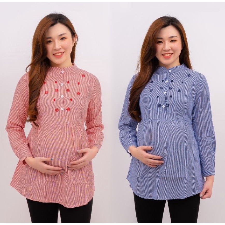 [READY STOCK] Long Sleeve Pregnant Woman Loose Maternity Dress Nursing Clothes Baju Mengandung Menyusu YD022 (2 Color)