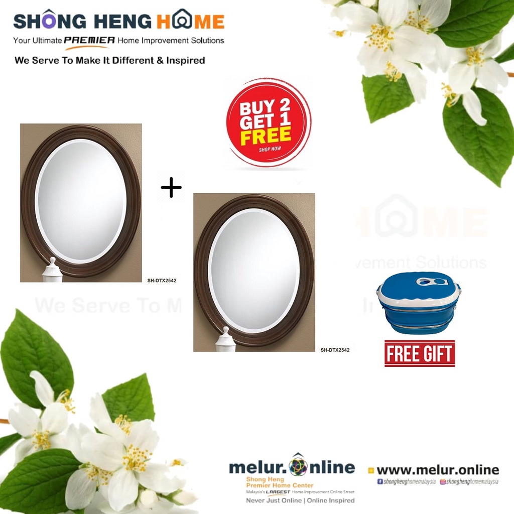 [ BUY 2 GET 1 FREE ] WOODEN OVAL FRAMED MIRROR-DTX2542 + 1 FREE LUNCH BOX 2 LAYER KL15060