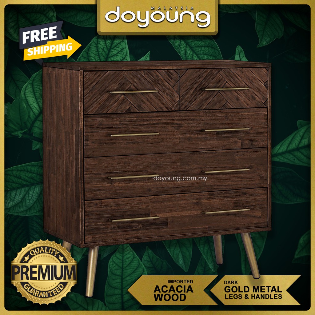 DoYoung SIVAN (100cm Acacia Wood) Tall Chest of Drawers (FREE Shipping