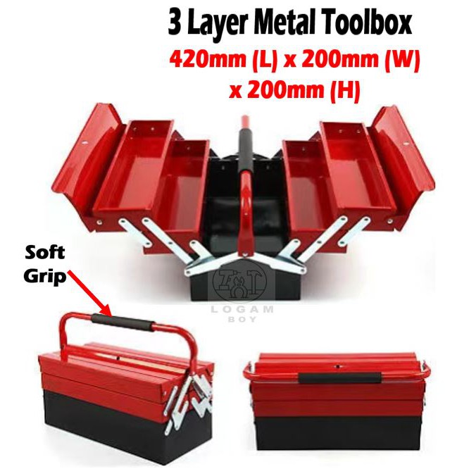 TOOLBOX 3 LAYER METAL TOOL BOX HEAVY DUTY TOOLS BOX KOTAK BESI STORAGE