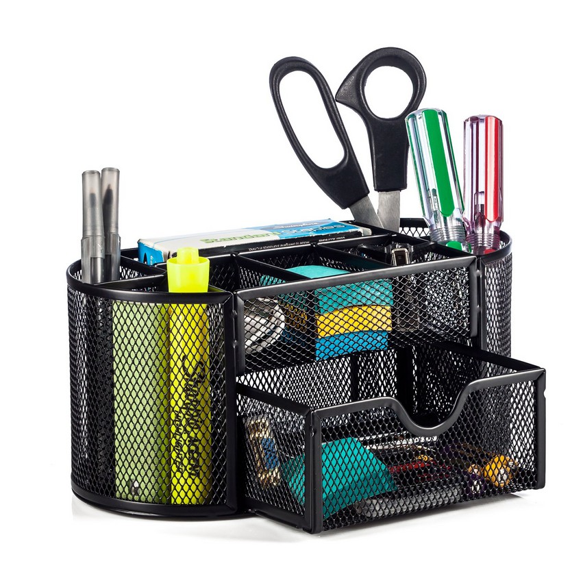 Mesh Desk Organizer With Drawer Desk Supplies Holder 9 Compartments Stationery Caddy Mesh Oval Pencil Holder Desk Shopee Malaysia