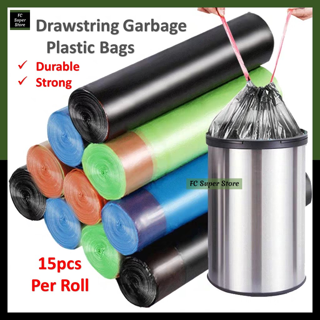 FCSS Plastic Bag Kitchen Garbage Bag Drawstring Rubbish Plastic Roll