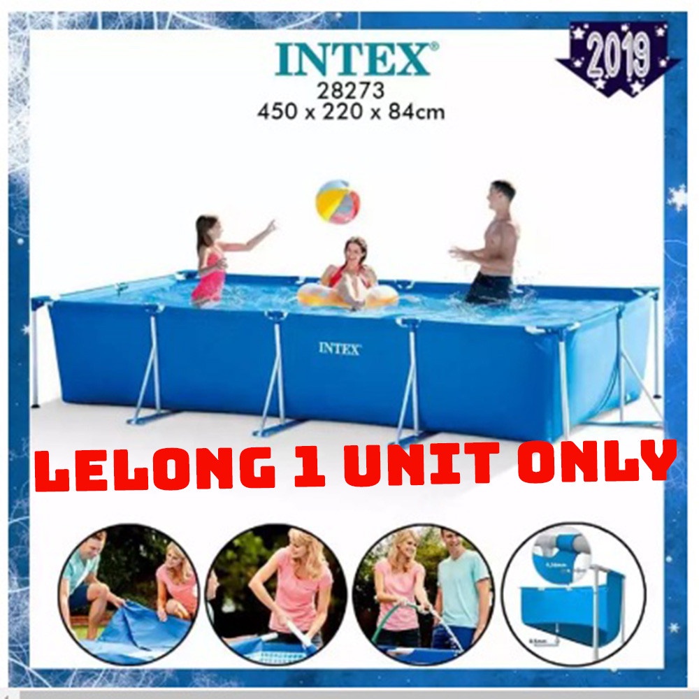 INTEX 28273 (NP615) 4.5 Meter Rectangular Frame Pool Large Family Recreation Swimming Water Pool At Home Outdoor
