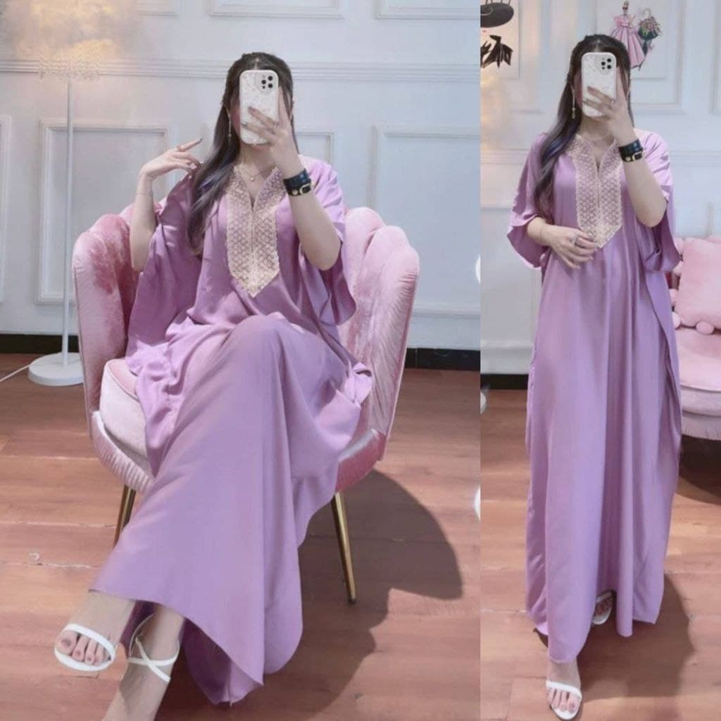 Arabian KAFTAN DRESS For Eid Edition | Plain Lace Robe | Modern Ramadan Negligee Long Dress VIRAL RAYON Arabic Negligee