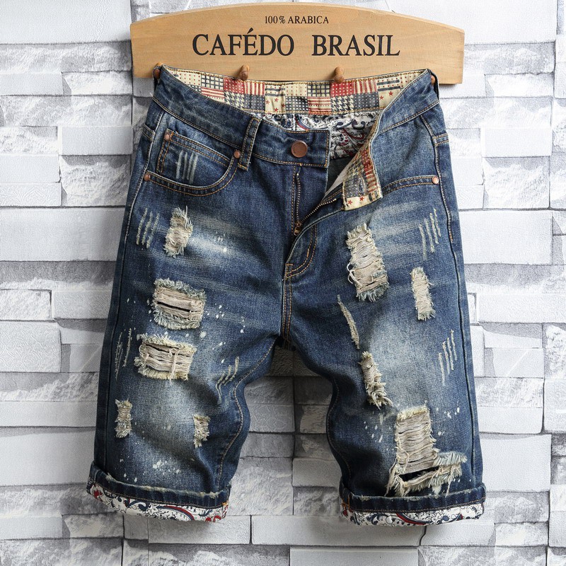 Seluar pendek lelaki jeans koyak model Naga pada musim panas | Shopee ...