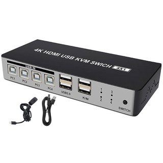 👍4 Port HDMI Kvm Switch Support Max 4K 30Hz Input with USB2.0 Hub 4 in 1 Out Kvm Switch