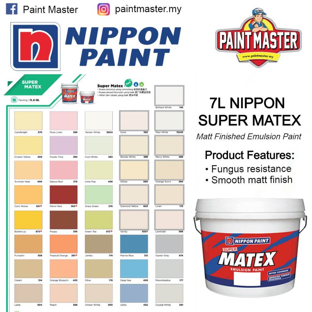 7L NIPPON SUPER MATEX - Matt Finished Interior Acrylic Emulsion Paint ...