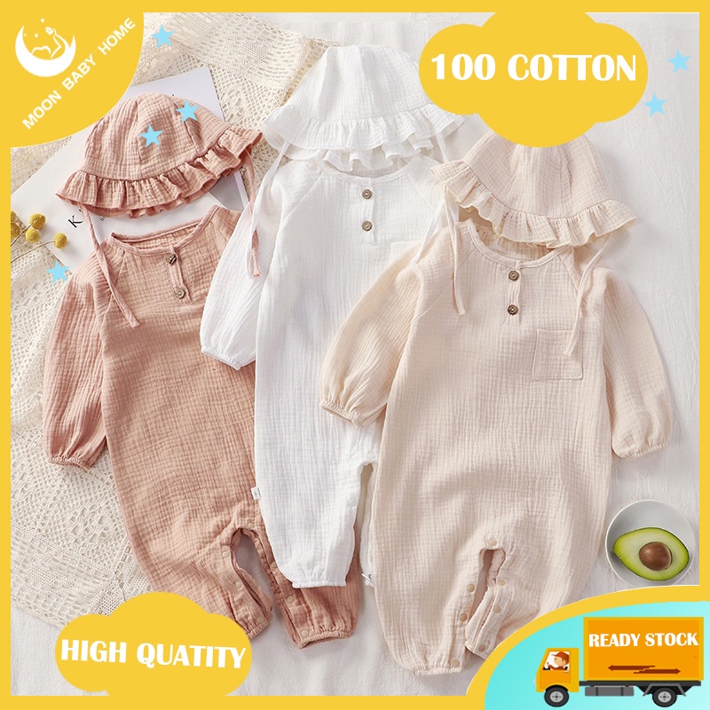HOT SALE✨Baju Baby Baby One Piece Baby Longsleeve Romper 100% cotton 0-36Month skin-friendly Breathable Simple Style Solid color Jumpsuit Knit Cotton Outfits Baju Bayi Baju lubang