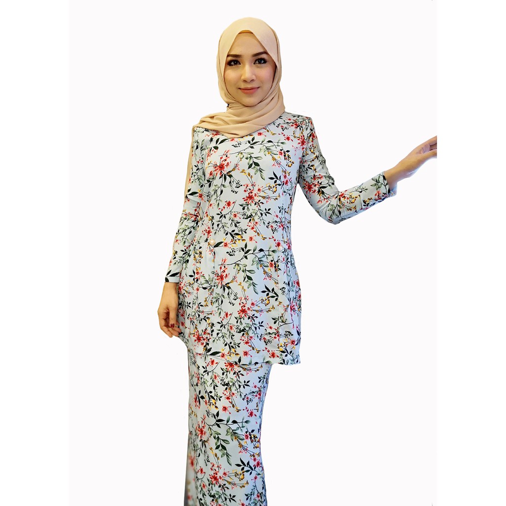 Zoe Arissa Print Floral Baju  Kurung  Moden Baby  Blue 